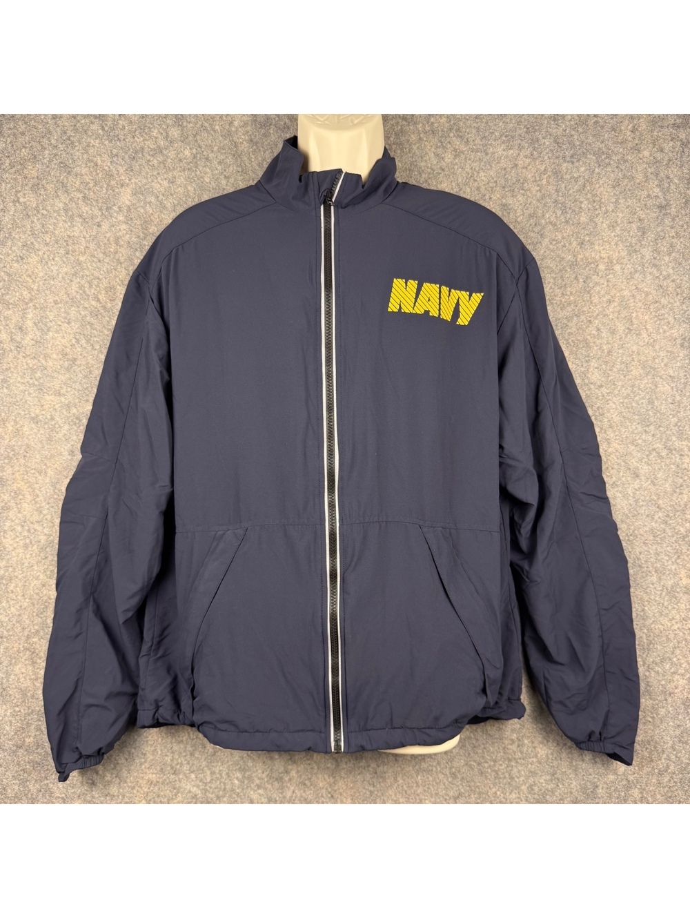 US Navy Running Jacket Medium Regular Blue Full Zip Reflective USA Made 242